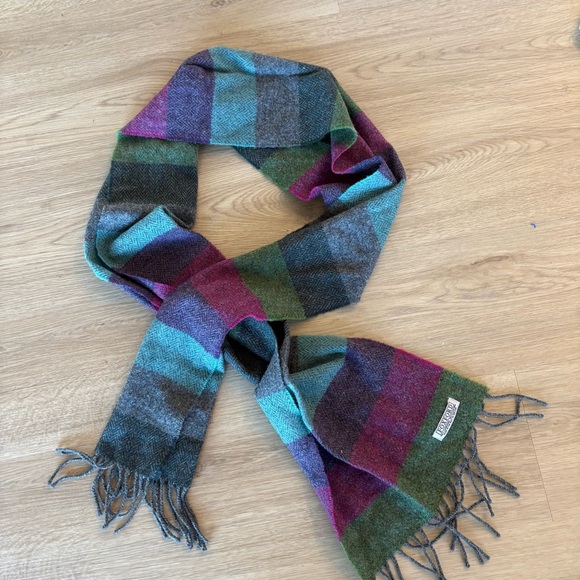 Foxford‎ lambswool striped colorblock fringe men's winter scarf - Picture 2 of 6